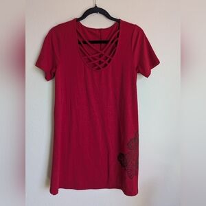 Red Short Sleeve Dress with Cut Out Design Size M